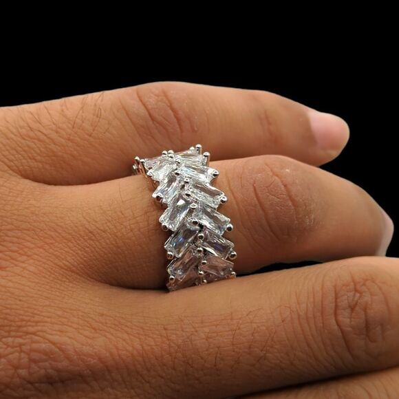 Sz-10 14K White Gold Finish Baguette CZ Ring. - Picture 2 of 8